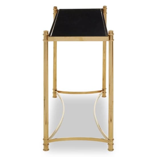 Orion Black Glass Top Console Table With Gold Metal Frame_3