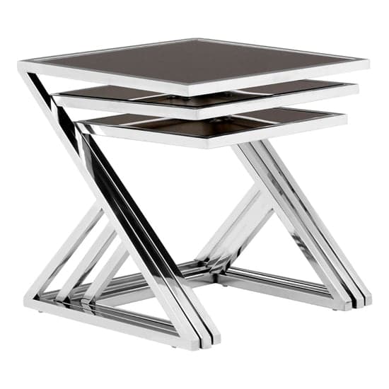 Orion Black Glass Top Nest Of 3 Tables With Chrome Frame_2