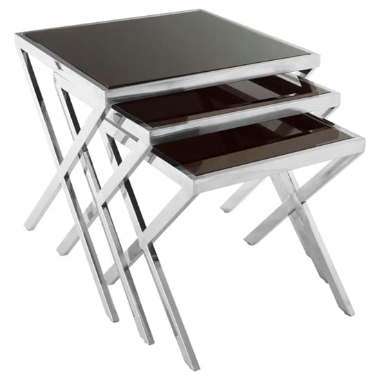 Orion Black Glass Top Nest Of 3 Tables With Cross Chrome Frame_2