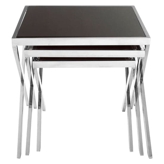 Orion Black Glass Top Nest Of 3 Tables With Cross Chrome Frame_3