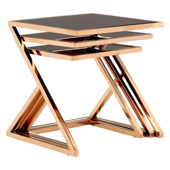 Orion Black Glass Top Nest Of 3 Tables With Rose Gold Frame_2