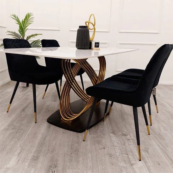 Orion Polar White Dining Table With 4 Lewiston Black Chairs_2