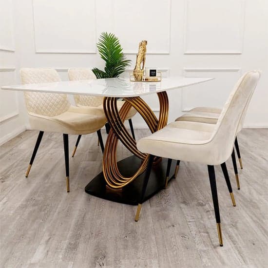 Orion Polar White Dining Table With 4 Lewiston Cream Chairs_2