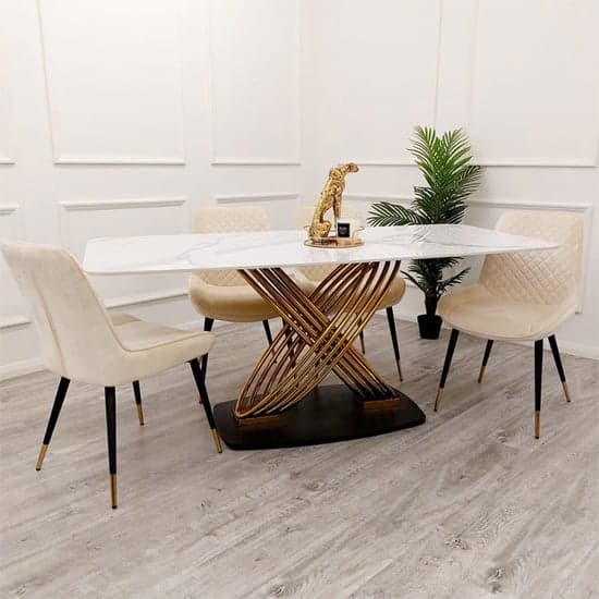 Orion Polar White Dining Table With 4 Lewiston Cream Chairs_1