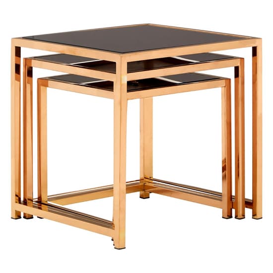 Orion Square Black Glass Top Nest Of 3 Tables With Gold Frame_3