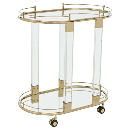 Orizone Oval Clear Glass Top Drinks Trolley With Gold Frame_2