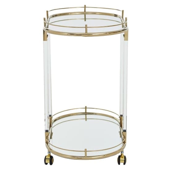 Orizone Oval Clear Glass Top Drinks Trolley With Gold Frame_5