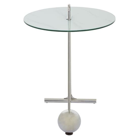 Orizone White Marble Effect Glass End Table With Chrome Base_5