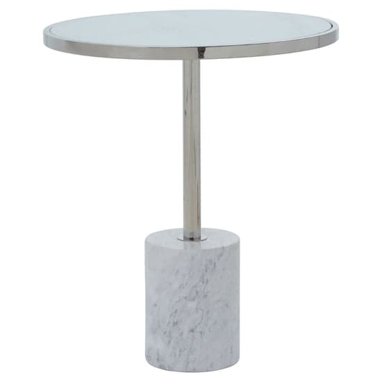 Orizone White Marble End Table With Silver Steel Frame_1
