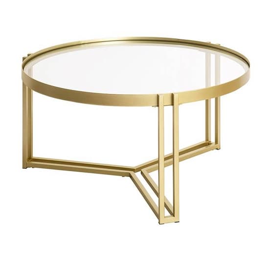 Orlando Clear Glass Coffee Table Round With Gold Metal TriLeg