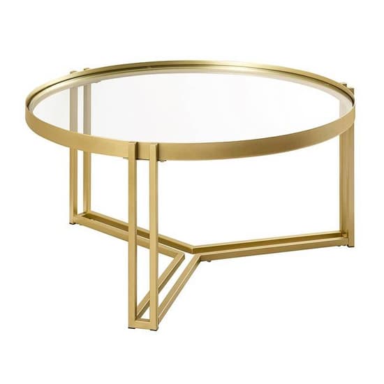 Orlando Clear Glass Coffee Table Round With Gold Metal TriLeg