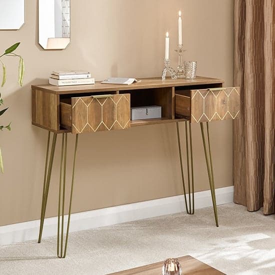 Ormskirk Console Table In Mango Wood Effect With 2 Drawers_2