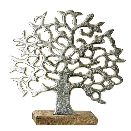 Oro Aluminium Tree On Wood Base Large Sculpture In Silver_3
