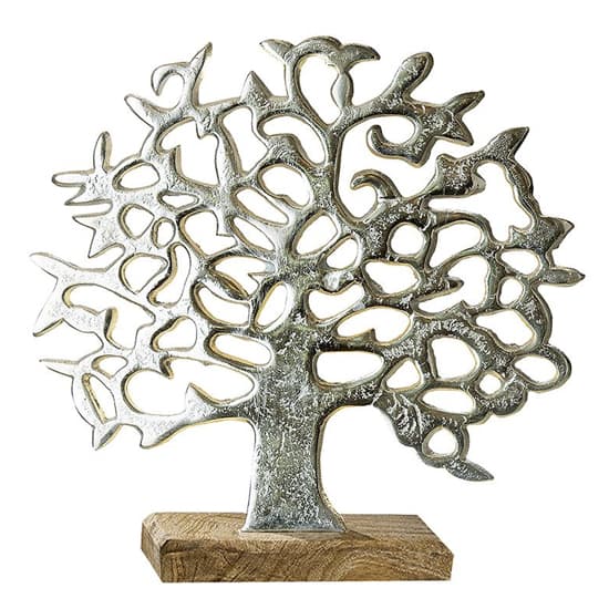 Oro Aluminium Tree On Wood Base Small Sculpture In Silver_3