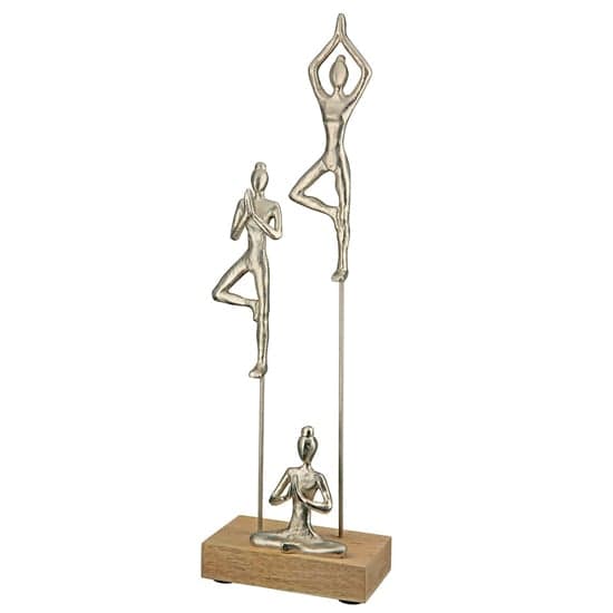 Oro Aluminium Yoga Group On Wood Base Sculpture In Silver_2