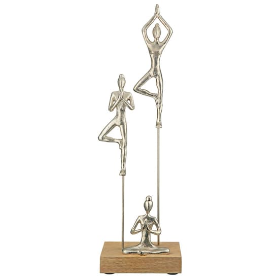 Oro Aluminium Yoga Group On Wood Base Sculpture In Silver_3