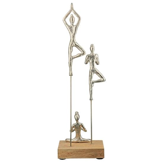 Oro Aluminium Yoga Group On Wood Base Sculpture In Silver_4