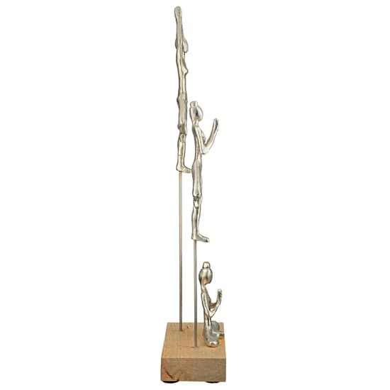 Oro Aluminium Yoga Group On Wood Base Sculpture In Silver_5