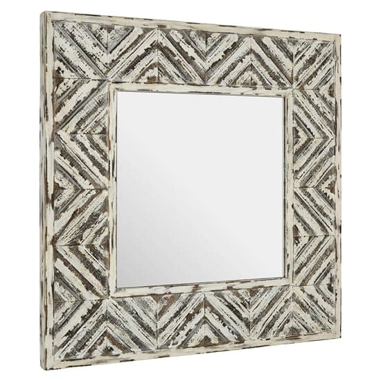 Orphee Square Wall Bedroom Mirror In Distressed White Frame_1
