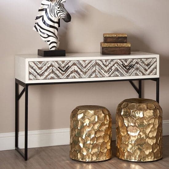 Orphee Wooden Console Table With Metal Frame In White_1