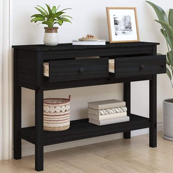 Orsin Pine Wood Console Table With 2 Drawers In Black_2