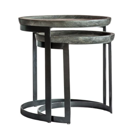 Ortica Round Wooden Nest Of 2 Tables In Grey wash_2