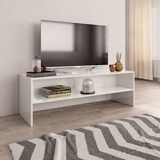 Orya High Gloss TV Stand With Undershelf In White_1