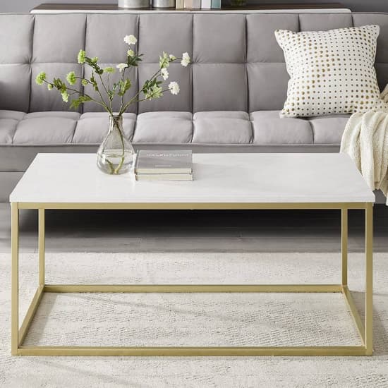 Oslo White Marble Effect Coffee Table With Gold Metal Frame_2