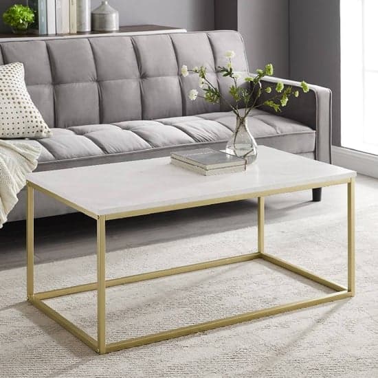 Oslo White Marble Effect Coffee Table With Gold Metal Frame