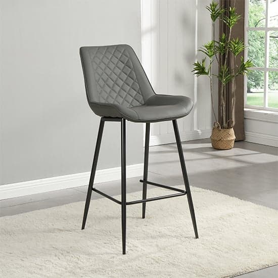 Oston Faux Leather Bar Chair In Grey With Anthracite Legs_1