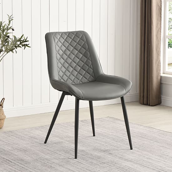 Oston Faux Leather Dining Chair In Grey With Anthracite Legs_1