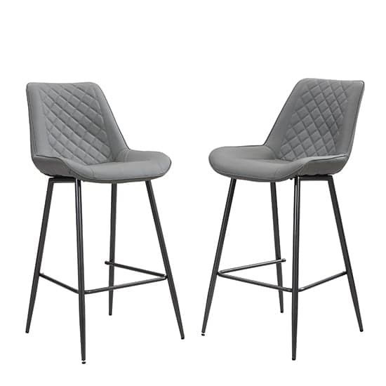 Oston Grey Faux Leather Bar Chairs With Anthracite Legs In Pair_3