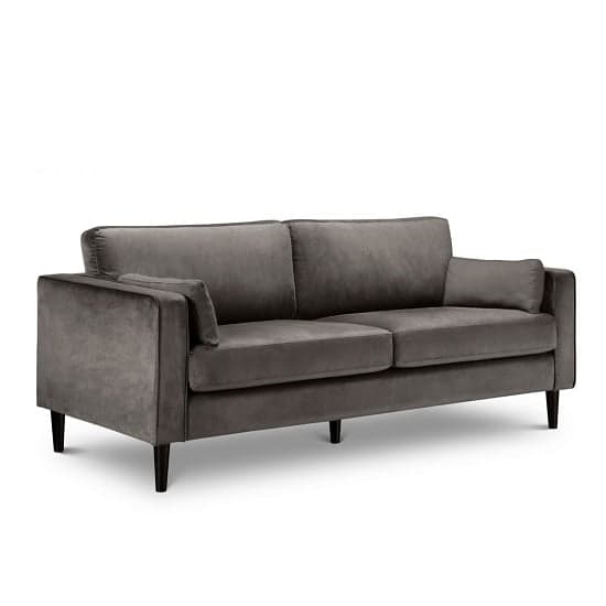 Hachi 3 Seater Sofa In Grey Velvet With Wooden Legs_2