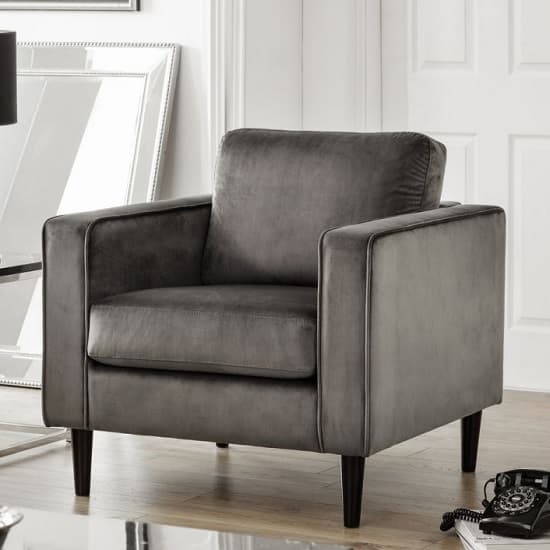Hachi Armchair In Grey Velvet With Wooden Legs_1