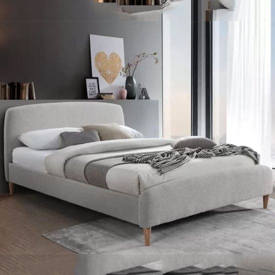 Otaola Teddy Bear Fabric Double Bed In Dove Grey | Furniture in Fashion