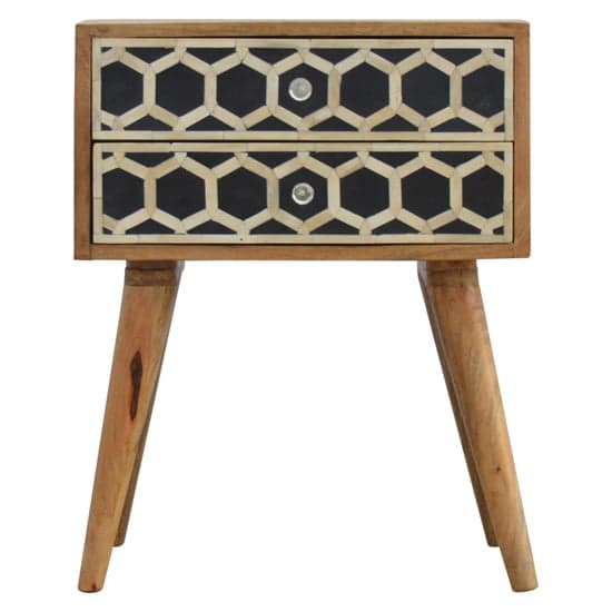 Ouzo Wooden Bedside Cabinet In Bone Inlay And Oak With 2 Drawers_2