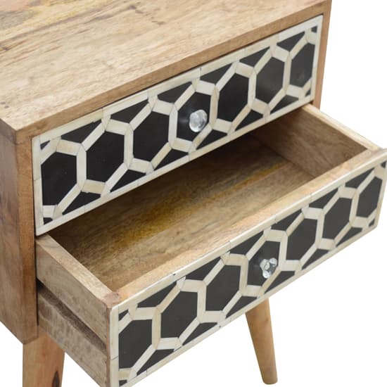 Ouzo Wooden Bedside Cabinet In Bone Inlay And Oak With 2 Drawers_3