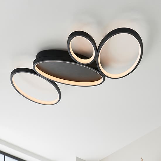 Ovals LED 4 Lights Flush Ceiling Light In Textured Black_2