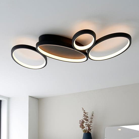 Ovals LED 4 Lights Flush Ceiling Light In Textured Black_1