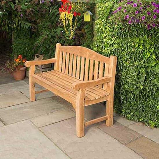 Owen Teak Wooden Garden 3 Seater Bench In Teak_5