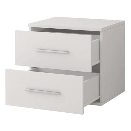 Oxnard Wooden Bedside Cabinet With 2 Drawers In Matt White_2