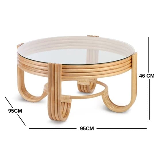 Paarl Round Clear Glass Top Coffee Table With Rattan Base_3