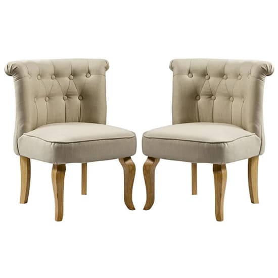 Pacari Beige Fabric Dining Chairs With Wooden Legs In Pair Furniture