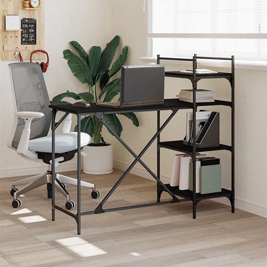 Pacific Wooden Computer Desk With Shelves In Black_1