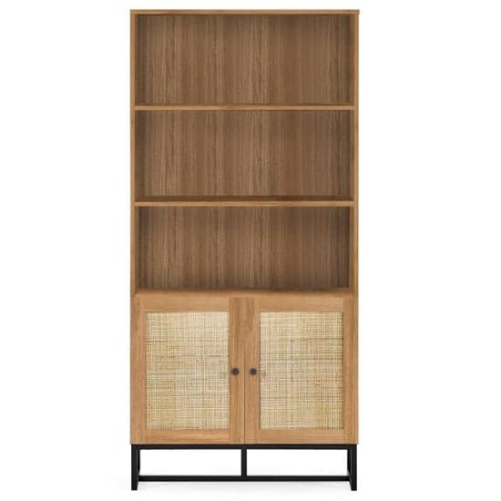 Pabla Wooden Tall Bookcase With 2 Doors 2 Shelves In Oak_2
