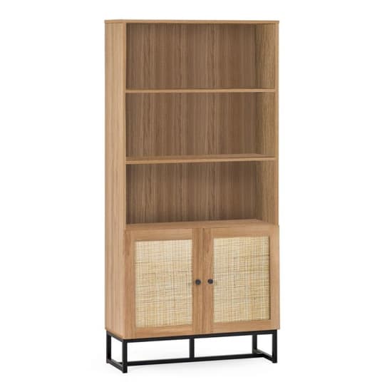 Pabla Wooden Tall Bookcase With 2 Doors 2 Shelves In Oak_3