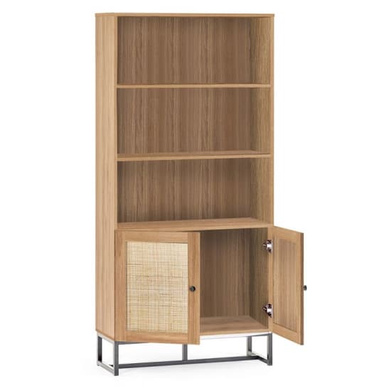 Pabla Wooden Tall Bookcase With 2 Doors 2 Shelves In Oak_4