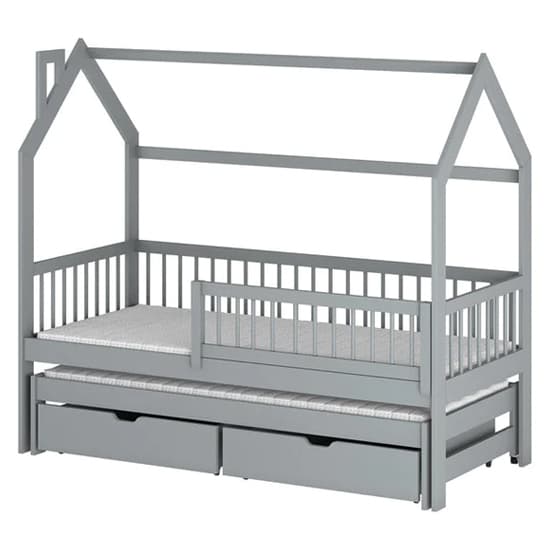 Pago Trundle Wooden Single Bed In Grey With Bonnell Mattress_2