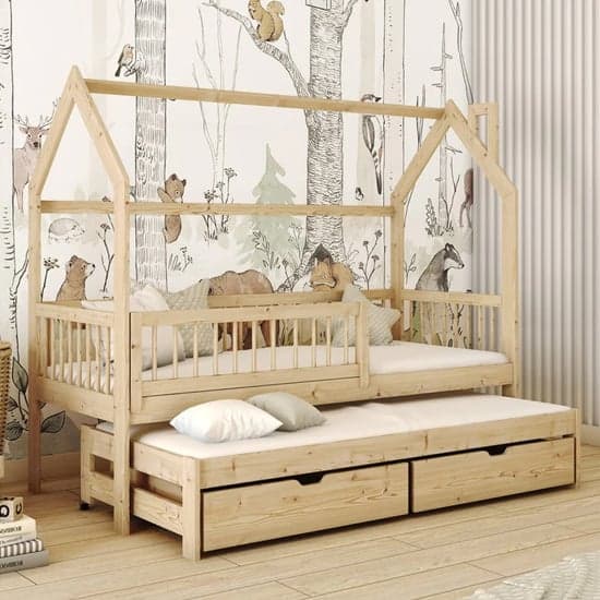Pago Trundle Wooden Single Bed In Pine With Bonnell Mattress_1