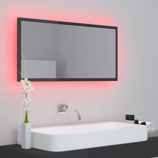 Palatka Gloss Bathroom Mirror In Grey With LED Lights_2
